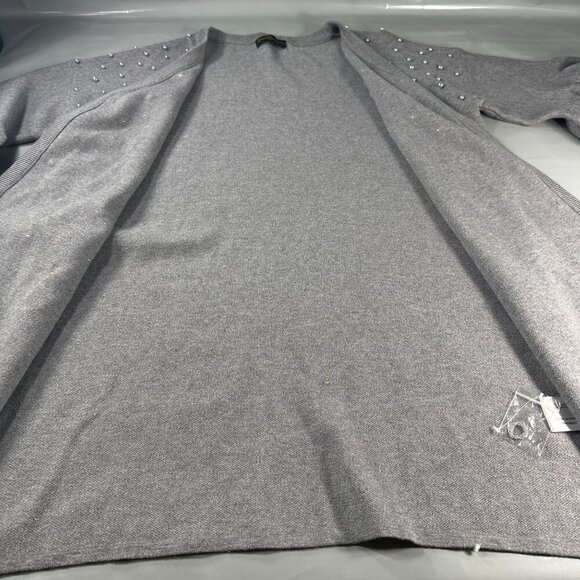 Christine Phillipe Pearl Studded Cardigan Women Sweater Balloon Sleeve Knit Grey - Picture 13 of 16